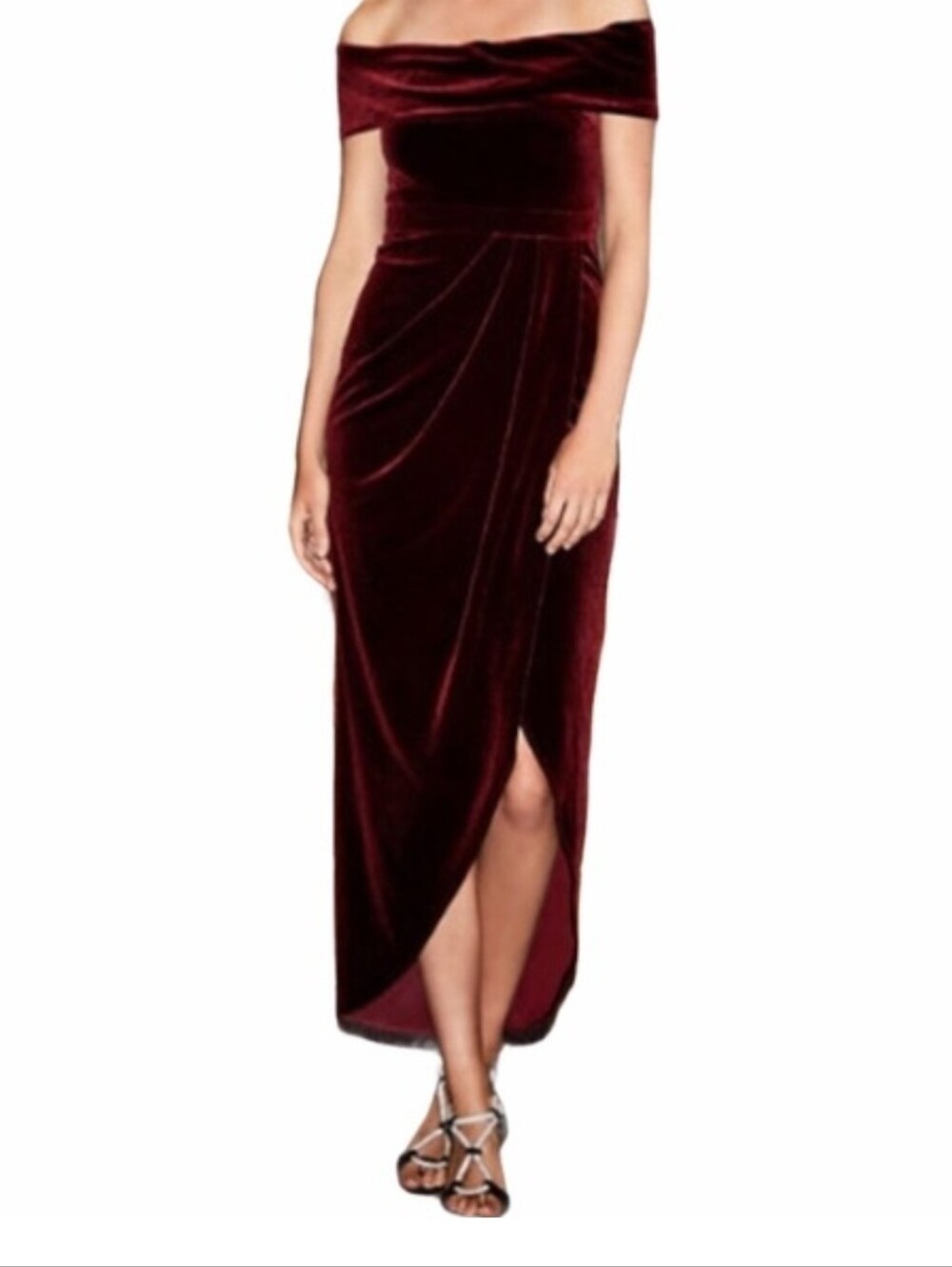 Anthropologie BHLDN Plum Velvet Off Shoulder Wrap Dress Size 8
